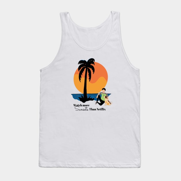 Sunset | Dog Lover | Netflix | Travel | Adventure Tank Top by DW Arts